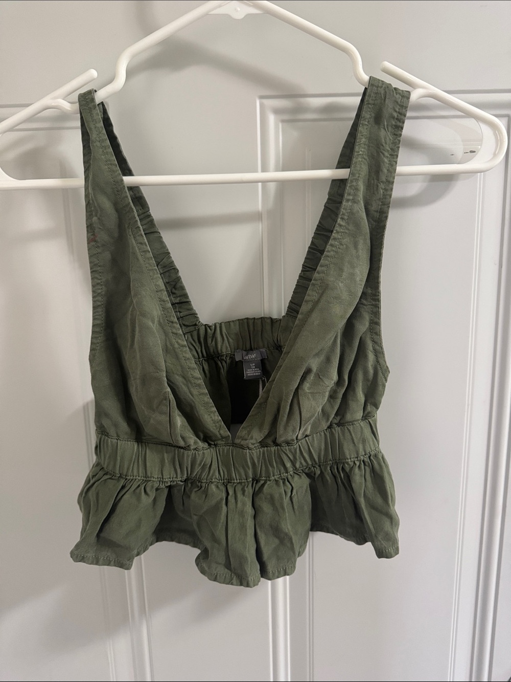 aerie Olive Green Ruffled Crop Tank
